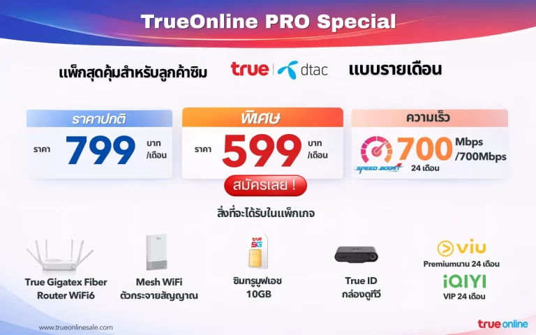 ติดตั้งเน็ตทรู โปรพิเศษสำหรับลูกค้าซิมทรู ดีแทค