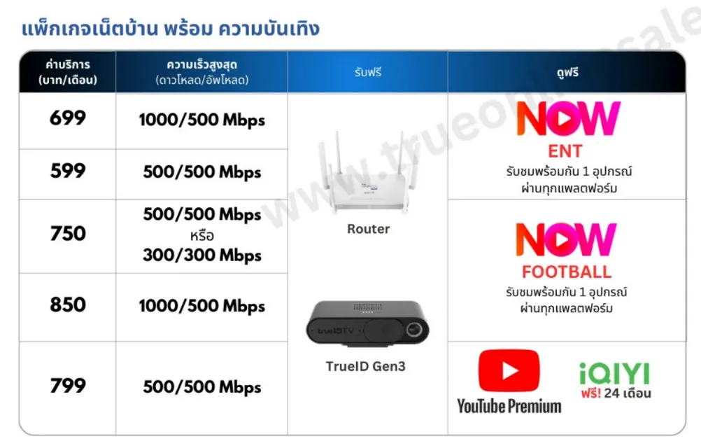 แพ็คเกจเน็ตบ้านทรู พร้อมความบันเทิง